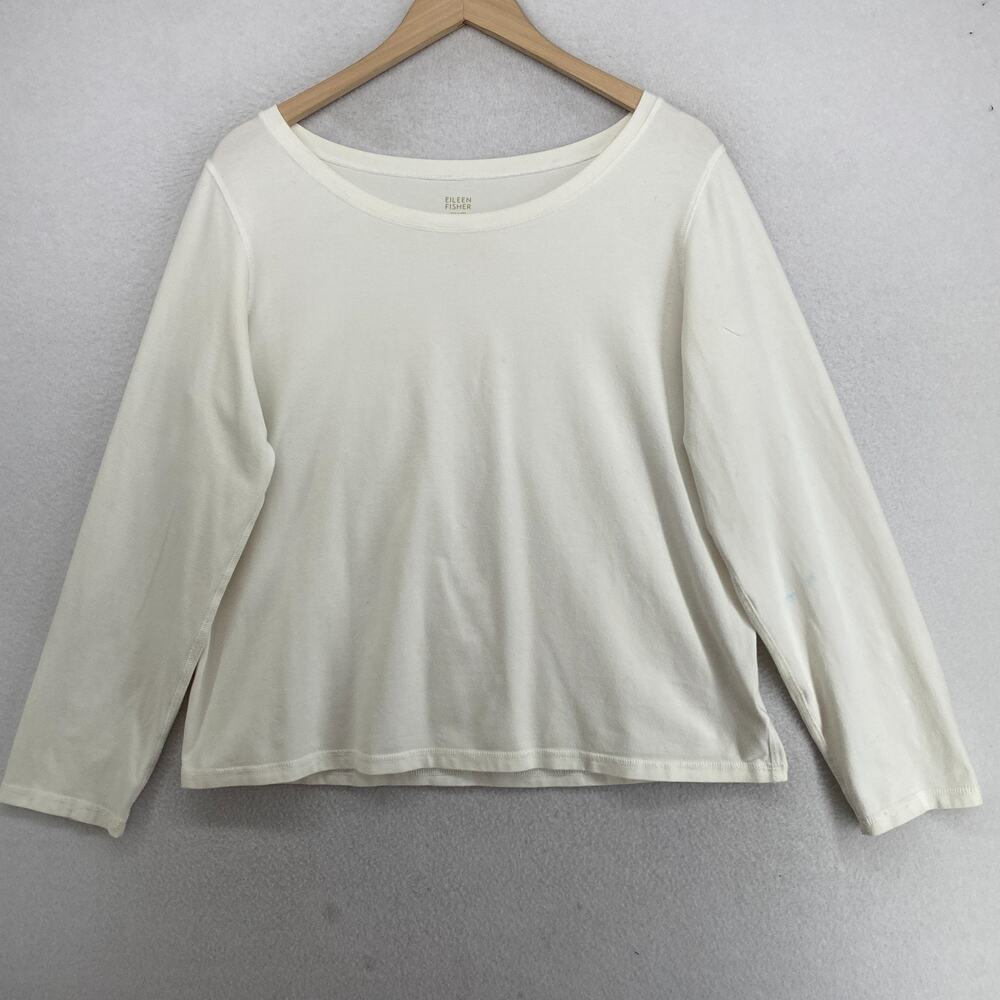 EILEEN FISHER Top XL Organic Cotton Stretch Jersey Long Sleeve Off White USA